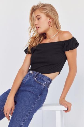 Kimchi Blue Off-the-shoulder Blouson Sleeve Cropped Top