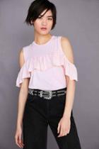 Urban Outfitters Truly Madly Deeply Ruffle Cold Shoulder Muscle Tee,peach,xs