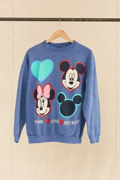 Urban Renewal Vintage Washed Blue Mickey + Minnie Sweatshirt