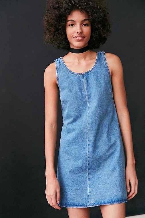 Urban Outfitters Bdg Scoop-neck A-line Denim Mini Dress,indigo,m