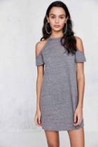 Urban Outfitters Bdg Heathered Cold Shoulder T-shirt Mini Dress,grey,m