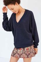 Urban Outfitters Bdg Lisbeth Terry V-neck Pullover Sweatshirt,navy,m
