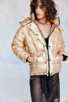 Urban Outfitters Light Before Dark Ramola Metallic Puffer Jacket,gold,l