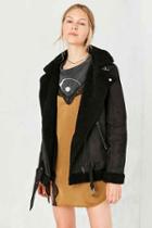Urban Outfitters Silence + Noise Tough Hooded Aviator Jacket,black,xs