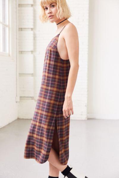 Silence + Noise Paige Plaid Midi Slip Dress