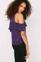 Urban Outfitters Truly Madly Deeply Ruffle Cold Shoulder Muscle Tee,purple,s