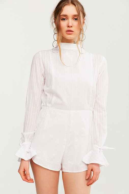 Urban Outfitters Sir The Label Alessa Long-sleeve Mock-neck Romper,white,xs