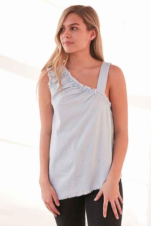 Urban Outfitters Bdg Asymmetrical Frayed Top,vintage Denim Light,l