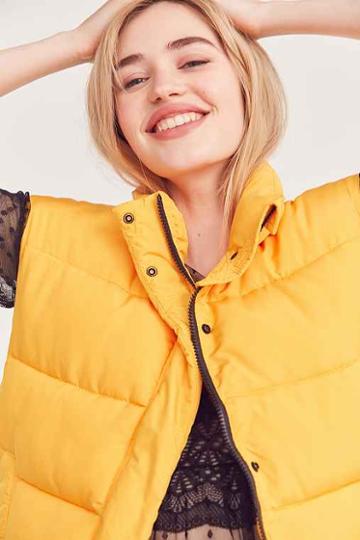 Urban Outfitters Light Before Dark Sleeveless Puffer Vest,yellow,l