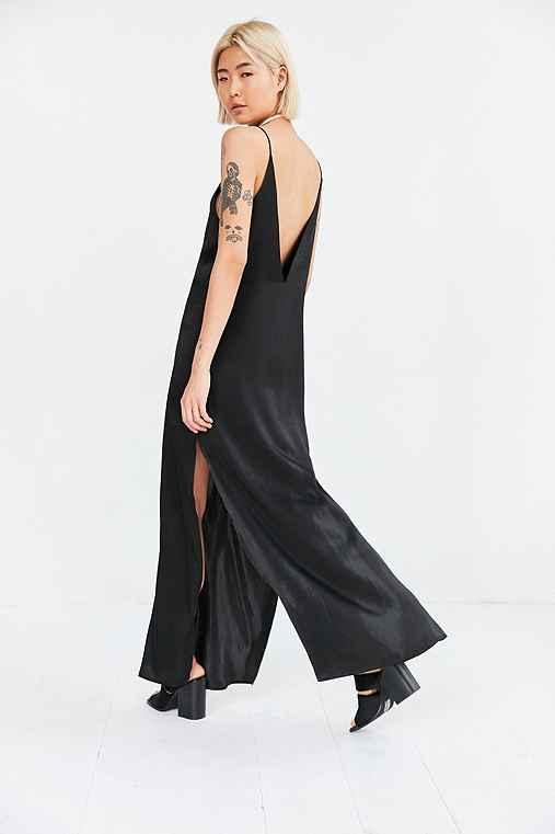 Urban Outfitters Silence + Noise Deep-v Satin Maxi Slip Dress,black,m