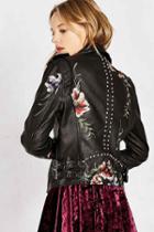Urban Outfitters Blanknyc As You Wish Floral Embroidered Moto Jacket,black,m