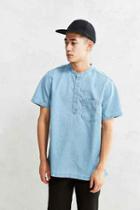 Urban Outfitters Cpo Denim Mandarin Short-sleeve Popover Shirt,light Blue,s