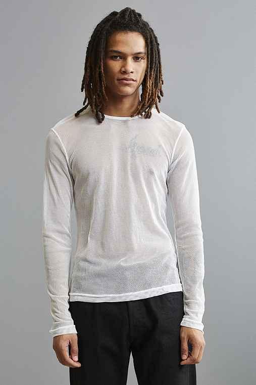 Urban Outfitters Tripp Nyc Fishnet Long Sleeve Tee,white,l