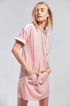 Urban Outfitters Silence + Noise Velvet Hoodie Tee Dress,pink,xl