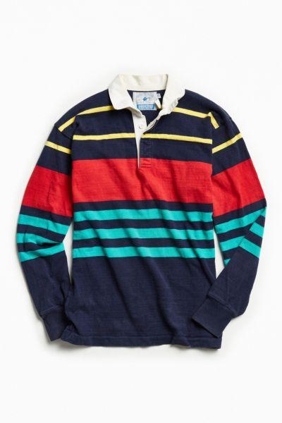 Urban Outfitters Vintage Vintage Dark Navy Multi Stripe Rugby Shirt