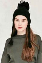 Urban Outfitters Knit Pompom Trapper Hat,black,one Size