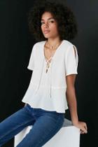 Urban Outfitters Kimchi Blue Lucy Lace-up Babydoll Blouse,ivory,m