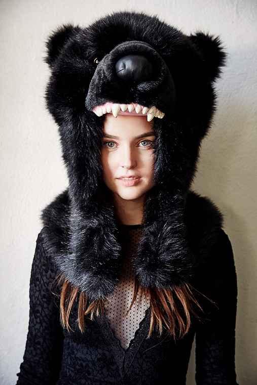 Urban Outfitters Black Bear Hood,black,one Size