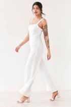 Urban Outfitters Silence + Noise Satin Straight-neck Jumpsuit,white,6
