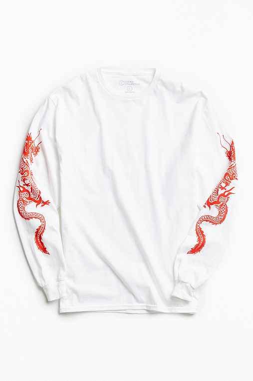 Urban Outfitters Dragon Sleeves Long Sleeve Tee,white,m