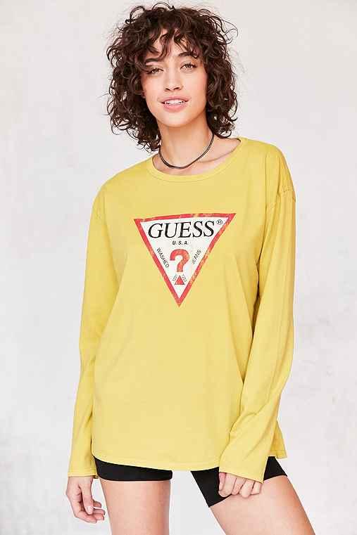 Urban Outfitters Guess Logo Long-sleeve Tee,dark Yellow,m