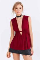 Urban Outfitters Ecote Tory Plunging Babydoll Tank Top,maroon,l