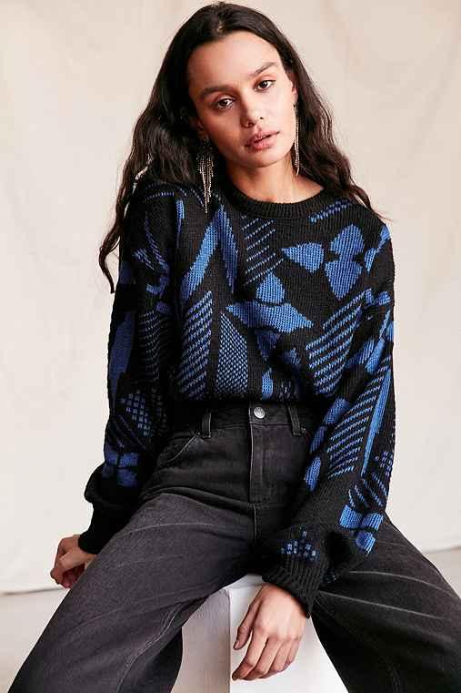 Urban Outfitters Urban Renewal Remade Cropped Printed Sweater,black,s/m
