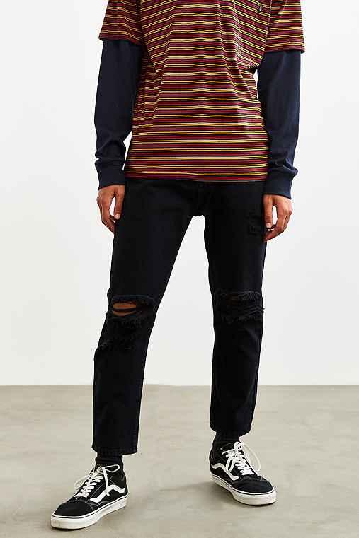 Urban Outfitters Rolla's X Uo Destroyed Black Stonewash Stubbs Cropped Jean,washed Black,32