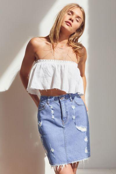 Urban Outfitters Bdg Destroyed Denim Pencil Mini Skirt