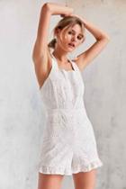 Urban Outfitters J.o.a. Ruffle Shoulder Eyelet Romper,white,xs