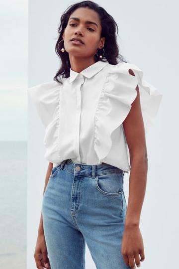 Urban Outfitters Kimchi Blue Kelsey Ruffle Button-down Shirt