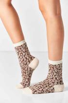 Urban Outfitters Out From Under Fuzzy Animal Printed Crew Sock,brown Multi,one Size