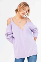 Urban Outfitters Kimchi Blue Kia Deep-v Cold Shoulder Sweater,lavender,m