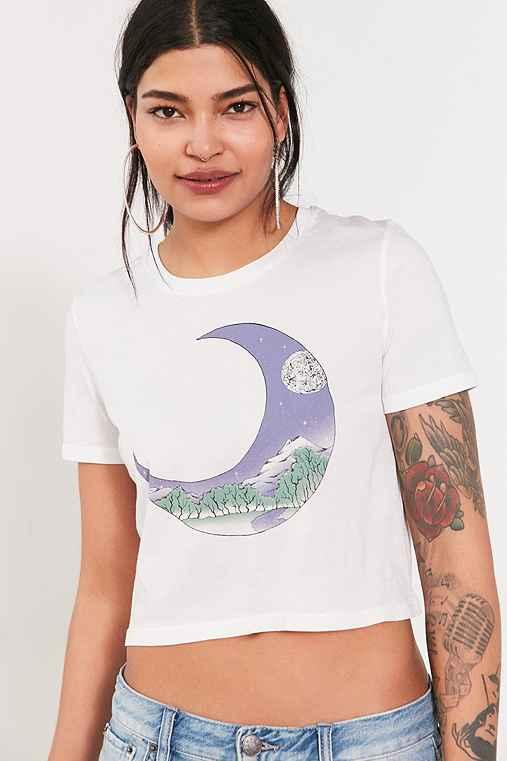 Urban Outfitters Future State Cropped Moon Scene Tee,white,xs