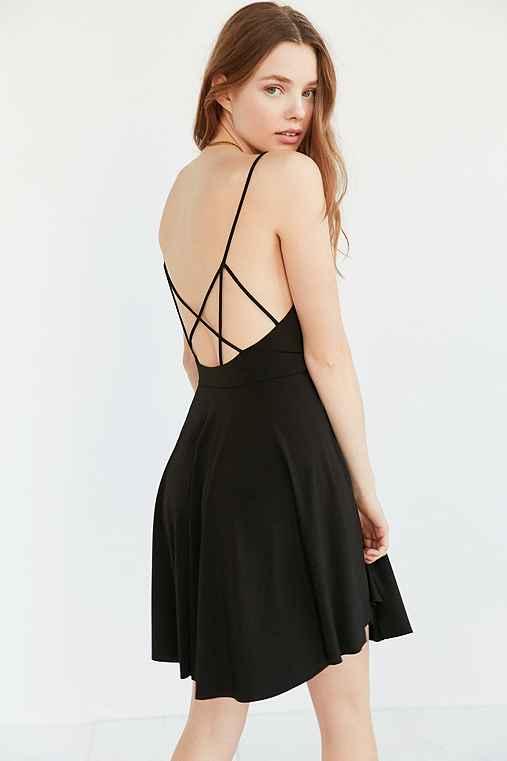 Urban Outfitters Kimchi Blue Valerina Strappy Skater Dress,black,m