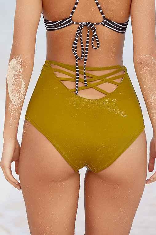 Urban Outfitters Out From Under Strappy Back High-waisted Bikini Bottom,khaki,m