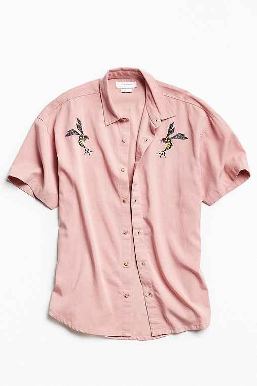 Urban Outfitters Uo Customized Tencel Short Sleeve Button-down Shirt,rose,m
