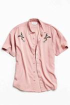 Urban Outfitters Uo Customized Tencel Short Sleeve Button-down Shirt,rose,m
