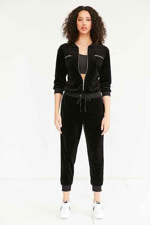 Urban Outfitters Juicy Couture For Uo Velour Coverall Jumpsuit,black,xs