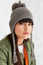 Urban Outfitters Knit Pompom Trapper Hat,grey,one Size