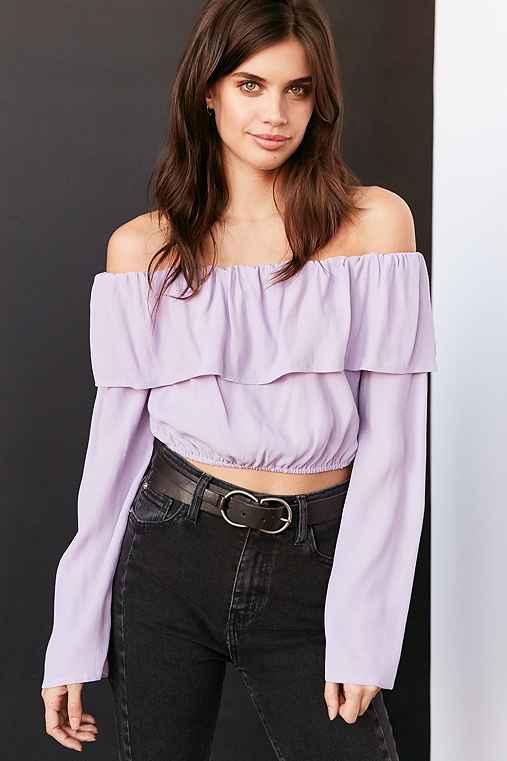 Urban Outfitters Silence + Noise Cecilia Ruffle Off-the-shoulder Top,lavender,l