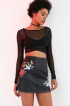 Urban Outfitters Silence + Noise Embroidered Vegan Leather Mini Skirt,black,s