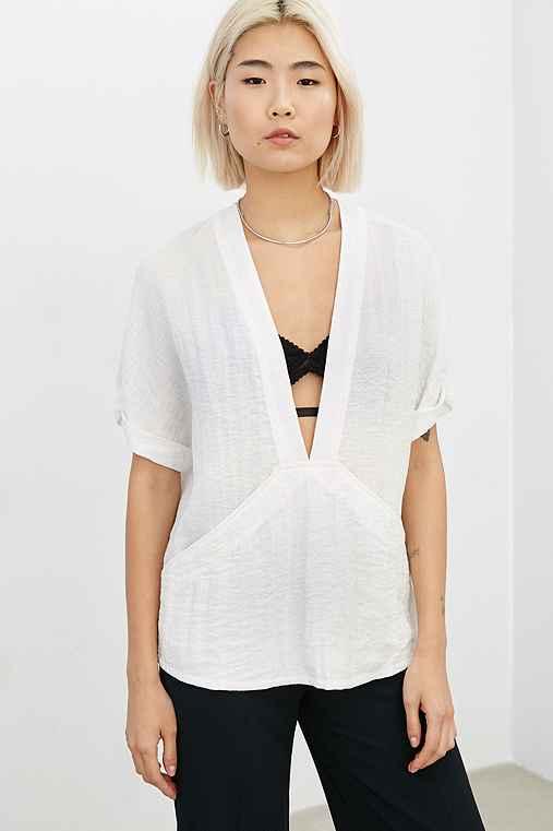 Urban Outfitters Silence + Noise Carson Plunge-front Tee,cream,l