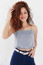 Urban Outfitters Dee Elle Banded Bottom Lace Trim Blouse,moss,xs