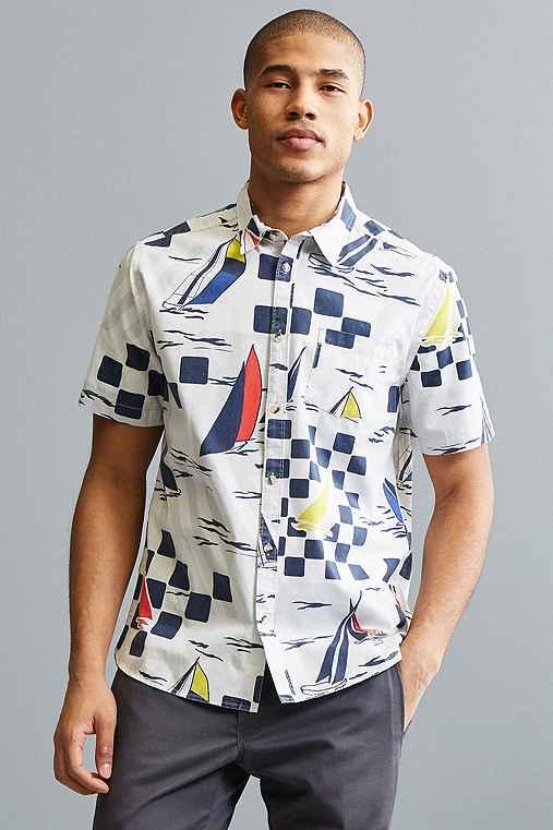 Urban Outfitters Uo Yacht Race Short Sleeve Button-down Shirt,white,l