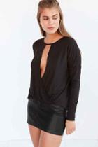 Urban Outfitters Silence + Noise Mia Plunging Cutout Surplice Top,black,m