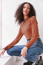 Urban Outfitters Silence + Noise Striped Cropped Turtleneck Sweater,yellow,xs