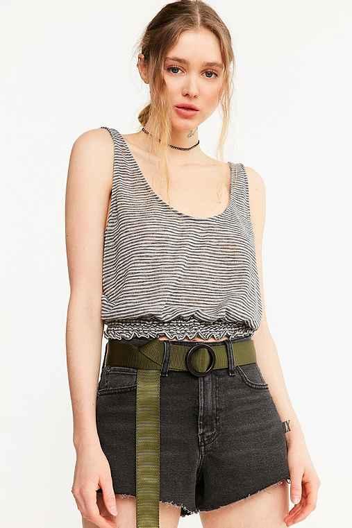 Urban Outfitters Project Social T Smocked Hem Striped Tank Top,grey,s