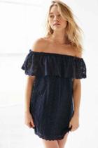 Urban Outfitters Kimchi Blue Lace Ruffle Off-the-shoulder Mini Dress,navy,xs