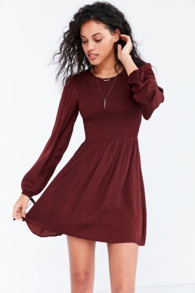 Urban Outfitters Kimchi Blue Melissa Silky Smocked Fit + Flare Mini Dress